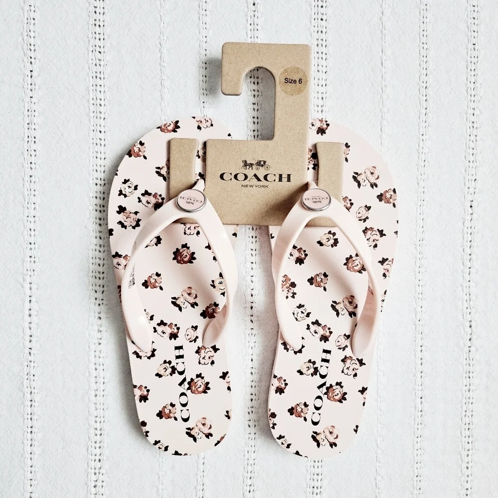 Coach Zayn Floral Print Blush Flip Flop Slip On Sandals Pink Flowers Size 6 NEW - Picture 2 of 11